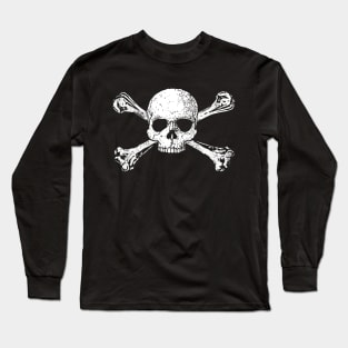 Skull and Crossbones 1 White - Distressed Long Sleeve T-Shirt